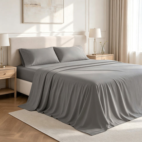 Queen 4 Piece Microfiber Sheet Set Deep Pocket Light Grey
