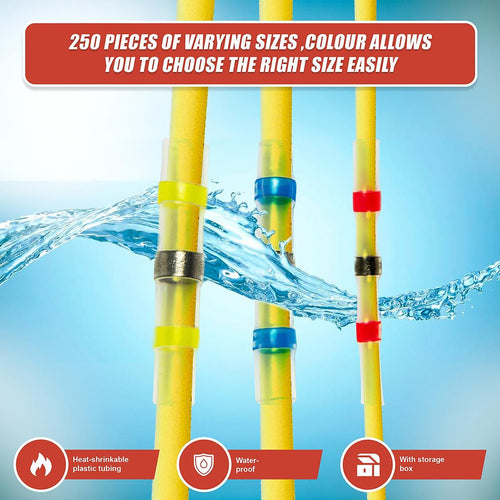 250PCS Waterproof Solder Seal Sleeve Heat Shrink Butt Wire Connectors Terminals  