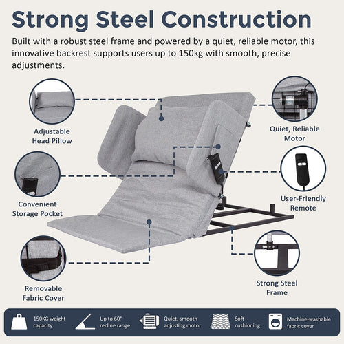 Electric Adjustable Bed Backrest – Power-Lift Support with Remote for Relaxed Sitting & Comfort
