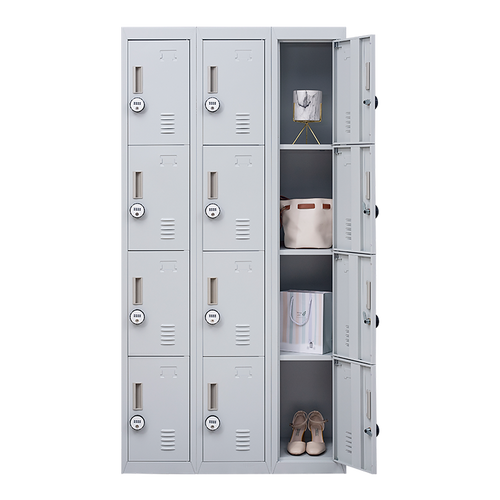 12-Door Locker – Grey with 4-Digit Combination Lock | Secure Storage for Office, Gym or School Use