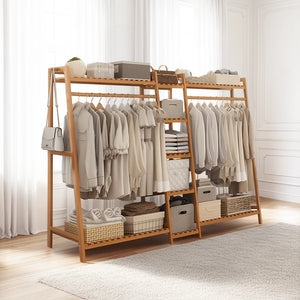 190cm Freestanding Bamboo Clothing Rack – Wood Bedroom Rail