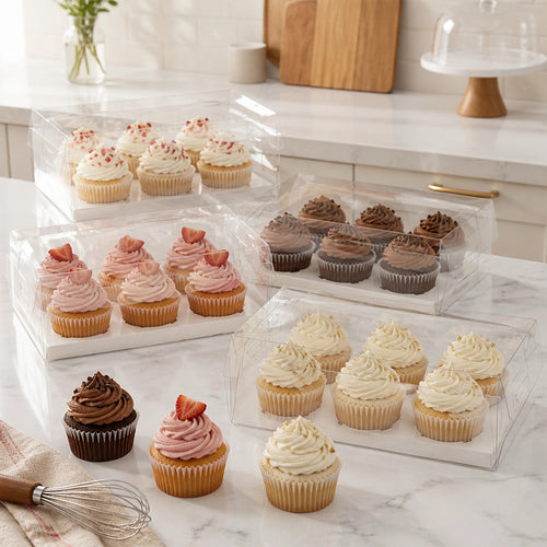 Cupcake Boxes 10-Pack – Clear PVC Dessert Packaging