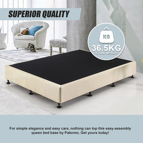 Queen Slatted Ensemble Bed Base - Platinum Natural Sand Linen Breathable Cover