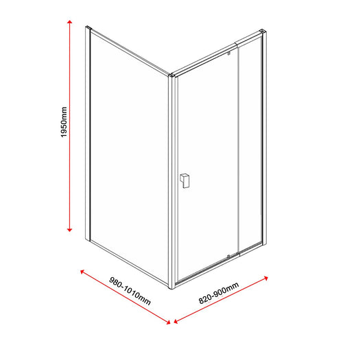 Adjustable Semi Frameless Shower Screen Front: (82~90)x195cm with Gold Hardware and Side: (98~101)x195cm