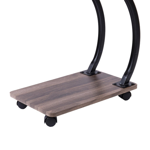 C-Shaped Corner End Table with Wheels Sofa Side Table