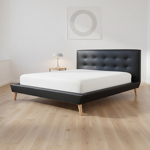 Queen PU Leather Deluxe Bed Frame - Black