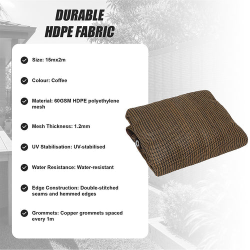 Fence Privacy Screen – 15mx2m Coffee HDPE Mesh Windscreen