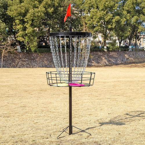 Disc Golf Basket 24 Chain Portable Target with 6 Disc Starter Set for Outdoor Play