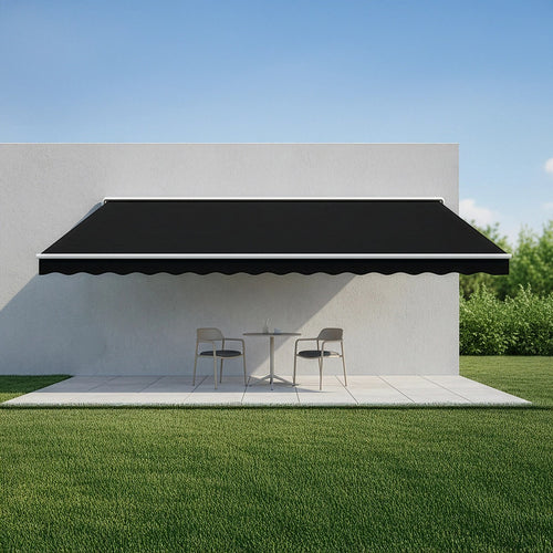 Automatic Retractable Awning 5.0 x 3.0m - Black Outdoor Wall Sunshade