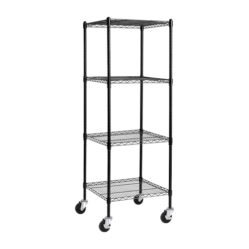 Modular Wire Storage Shelf 600 x 600 x 1800mm Steel Shelving - Baking Black Technology with Wheels