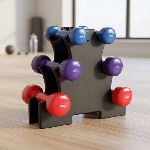 6-Piece Dumbbell Set with Storage Rack for Home Gym Strength Training