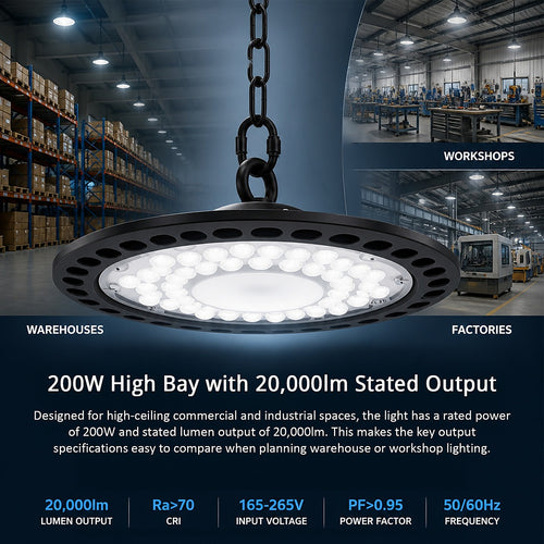 200W LED High Bay Light 20000lm UFO Warehouse Workshop Lamp