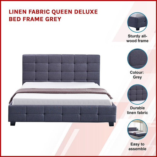 Queen Grey Linen Fabric Deluxe Bed Frame