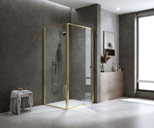 Adjustable Semi Frameless Shower Screen Front: (98~106)x195cm with Gold Hardware and Side: (77~80)x195cm