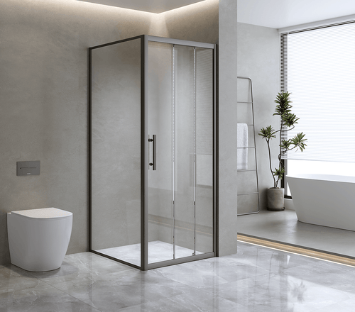 40mm Adjustable Contemporary Black Corner Sliding Shower Screen - 86x92cm