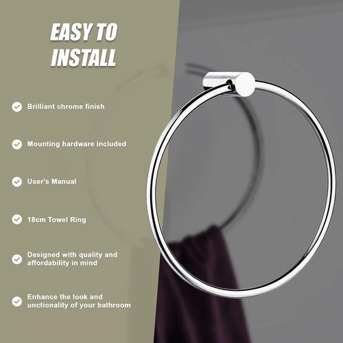 Towel Ring Rail Grade 304 Stainless Steel 18cm