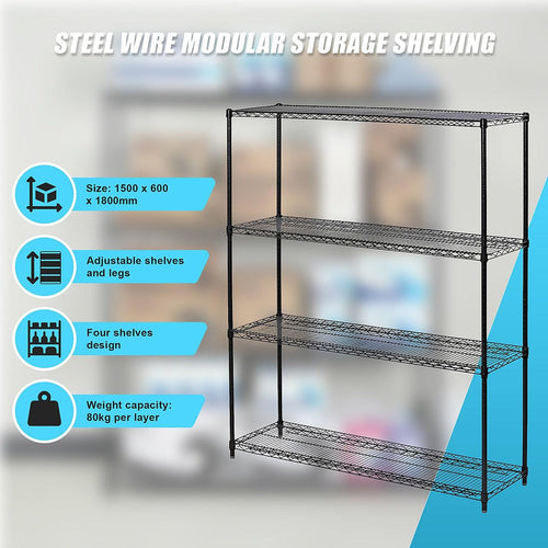 Modular Wire Storage Shelf 1200 x 600 x 1800mm Steel Shelving - Baking Black Technology