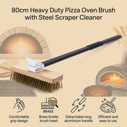 80cm Heavy Duty Pizza Oven Brush with Steel Scraper Cleaner