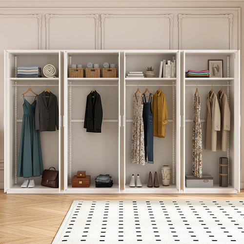 320x200cm 8-Door White Steel Hanging Wardrobe with White Handle Storage Cabinet