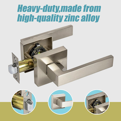 Door Handle Set Lever Passage Function Square Satin Nickel