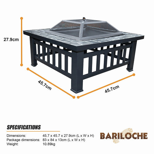 Square Fire Pit – Metal Design with Mesh Screen Lid & Poker