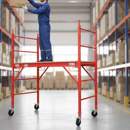 Mobile Scaffold Ladder - Red, Wheeled, 450kg Capacity