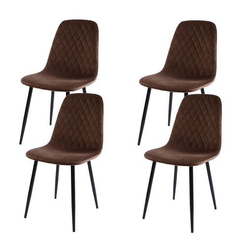 Dining Chair Set of 4 Faux Suede Upholstered Metal Legs Padded Kitchen Dining Chairs Suede Brown