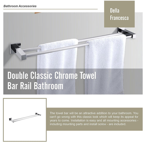 Double Classic Chrome Towel Bar Rail Bathroom   