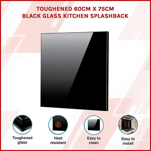 Toughened 60 x 75cm Black Glass Kitchen Splashback
