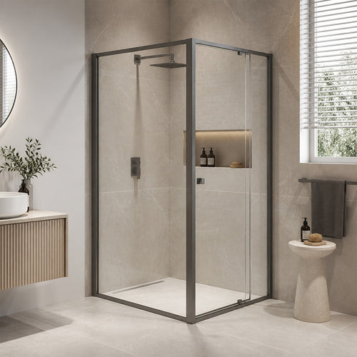 Semi-Frameless Shower Screen – Gunmetal, Front: (82~90)x195cm, Side: (98~101)x195cm