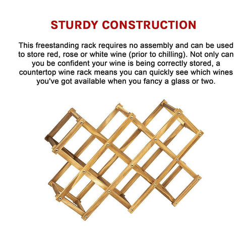 Wooden Wine Rack Freestanding 10 Bottles Countertop Storage