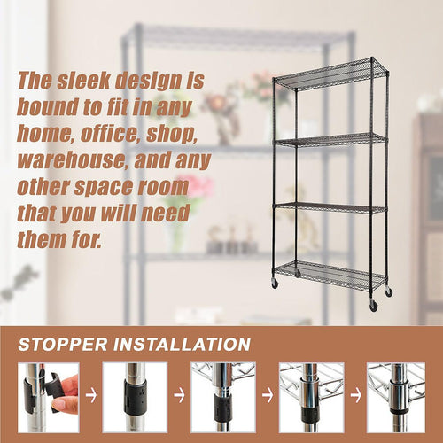 Modular Wire Storage Shelf 900 x 350 x 1800mm Steel Shelving - Baking Black Technology with Wheels