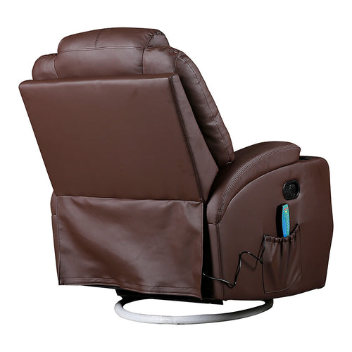 Heated Massage Chair – Brown PU Leather 360° Swivel Recliner