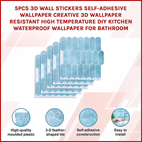 5pcs 3D Wall Stickers Self-adhesive Wallpaper Creative 3D Wallpaper Resistant High Temperature DIY Kitchen Waterproof Wallpaper For Bathroom
