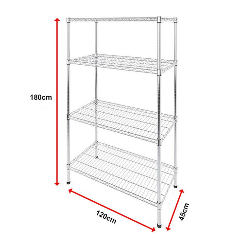 Modular Wire Storage Shelf 1200 x 450 x 1800mm Steel Shelving - Carbon Chrome Plated