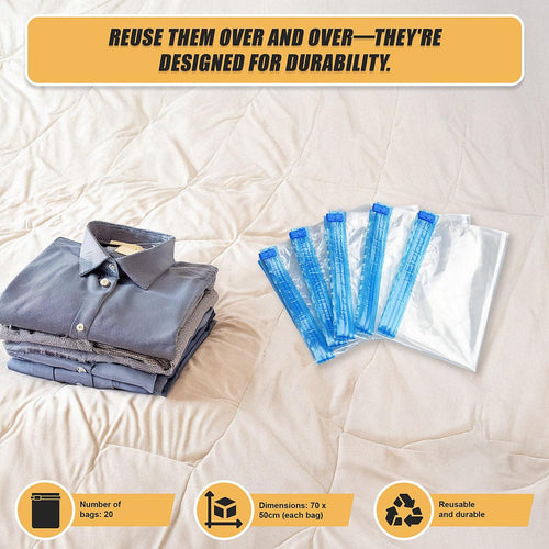 Travel Space Saver Saving Hand Roll Up Roller Seal No Vacuum Storage Bag x20