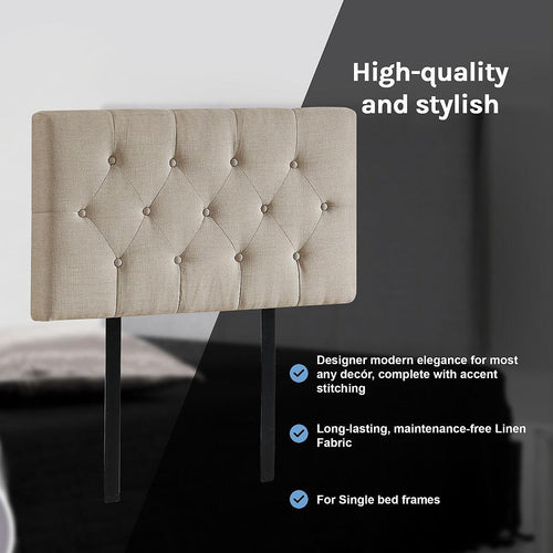 Single Linen Fabric Deluxe Headboard Bedhead in Beige