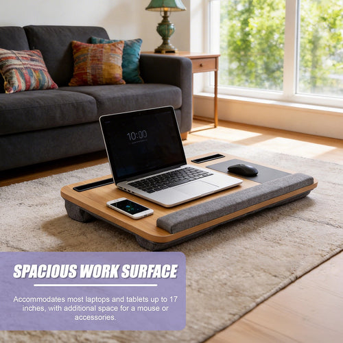 Portable Lap Desk with Mouse Pad & Cushion – Oak Finish Laptop Table