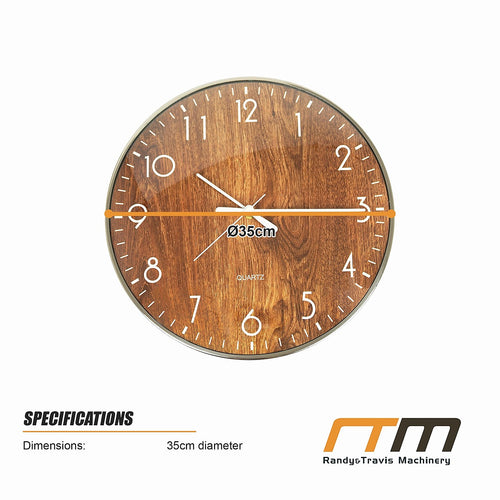 14-inch Round Wall Clock Silent Non-Ticking Quartz Battery Operated Wood Grain
