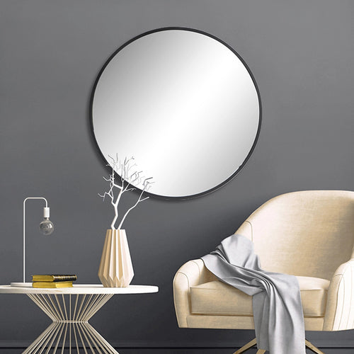 70cm Round Wall Mirror Bathroom Makeup Mirror by Della Francesca - Black