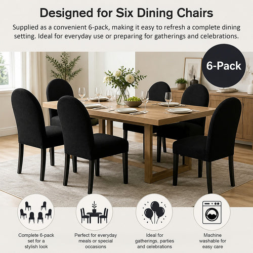 Dining Chair Covers 6 Pack Black Stretch Jacquard Washable Slipcovers