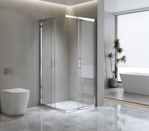 Adjustable 900x1100mm Sliding Door Glass Shower Screen with Shower Handle Style 3 - Chrome