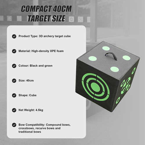 3D Archery Target – 40cm High-Density XPE Foam Cube with Handle