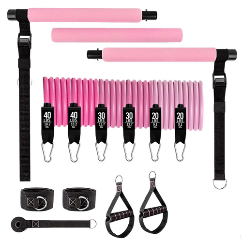 14-Piece Pilates Bar Kit with Resistance Bands & Belt – Versatile Home Fitness Pedal Puller for Full-Body Workouts