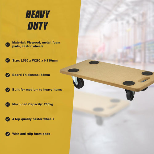 200kg Heavy Duty Hand Dolly Furniture Wooden Trolley Cart Moving Platform Mover