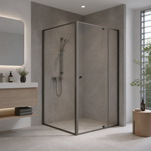 Semi-Frameless Shower Screen – Gunmetal, Front: (114~122)x195cm, Side: (98~101)x195cm
