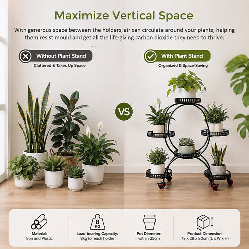 6 Pot Plant Stand with Wheels 4 Tier Plant Shelf