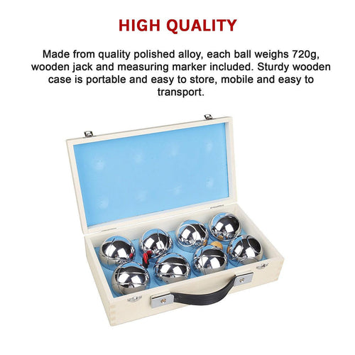 Deluxe Boules Bocce 8 Alloy Ball Set with Wood Case