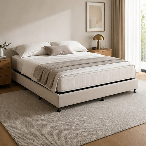 King Slatted Ensemble Bed Base - Sand Linen Breathable Cover