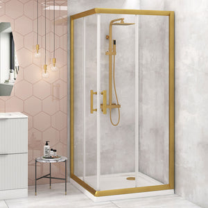 Adjustable 900x1000mm Sliding Door Glass Shower Screen in Gold with Shower Handle Style 2 - Gold